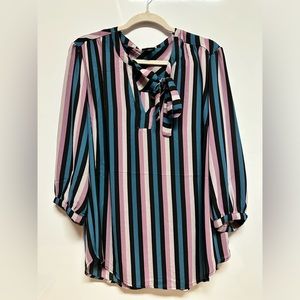 Torrid Georgette Bow Tie Striped Blouse Size 1 1X